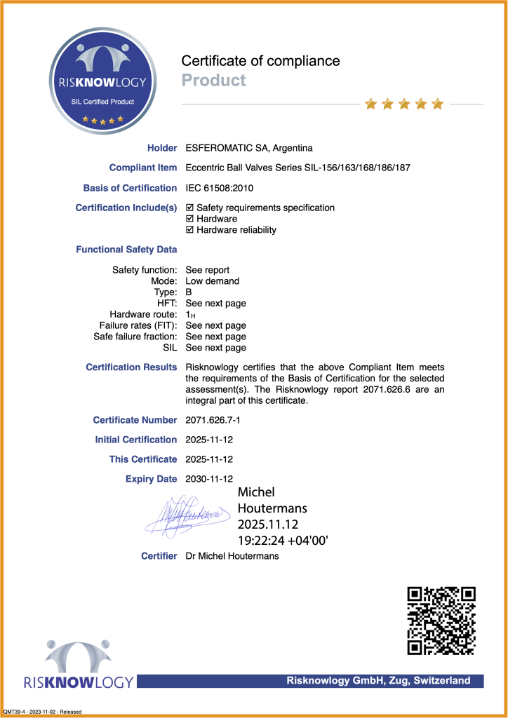 2071.626.7-1 - ESFEROMATIC - Certificate - Ball Valve Series - Front